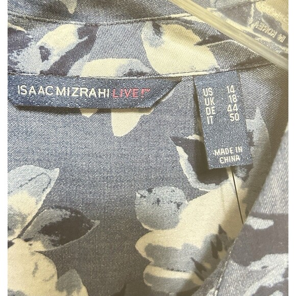 Isaac Mizrahi Live Womens 14 Long Sleeve Blue Floral Button Up Top - Picture 5 of 11